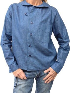 Anthropologie Pepaloves Cotton Chambray Cropped Button Down Shirt XS